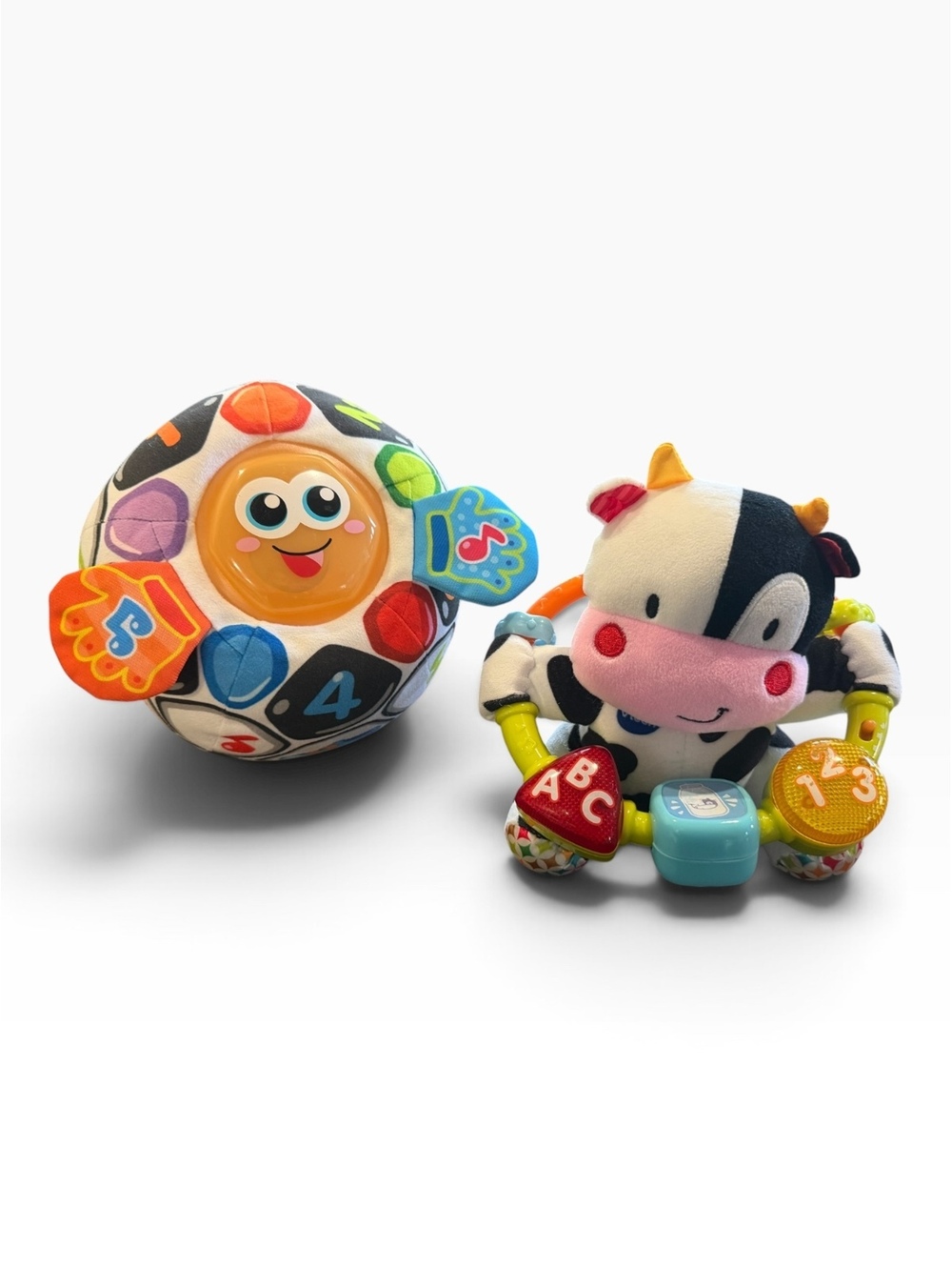 VTech Bright Lights Soccer Ball and Plush Cow Rattle Baby Toys Set